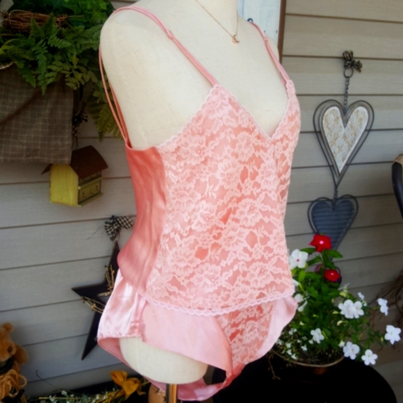 VICTORIA'S SECRET ♡ Vintage 2pc Gold Label Rose Satin 'n Floral Lace Lingerie S - Picture 4 of 17